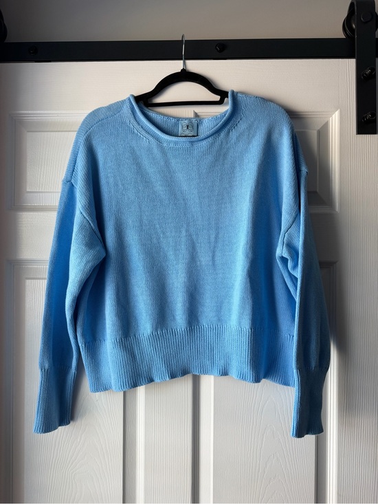 CeCe Sweaters - CeCe Light Blue Roll Neck Crewneck Women's Sweater size Large 100% Cotton